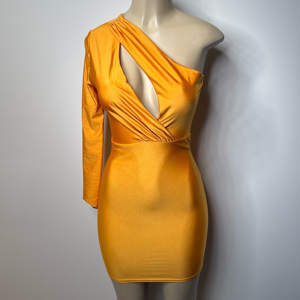 J.our medium gold stretchy mini dress